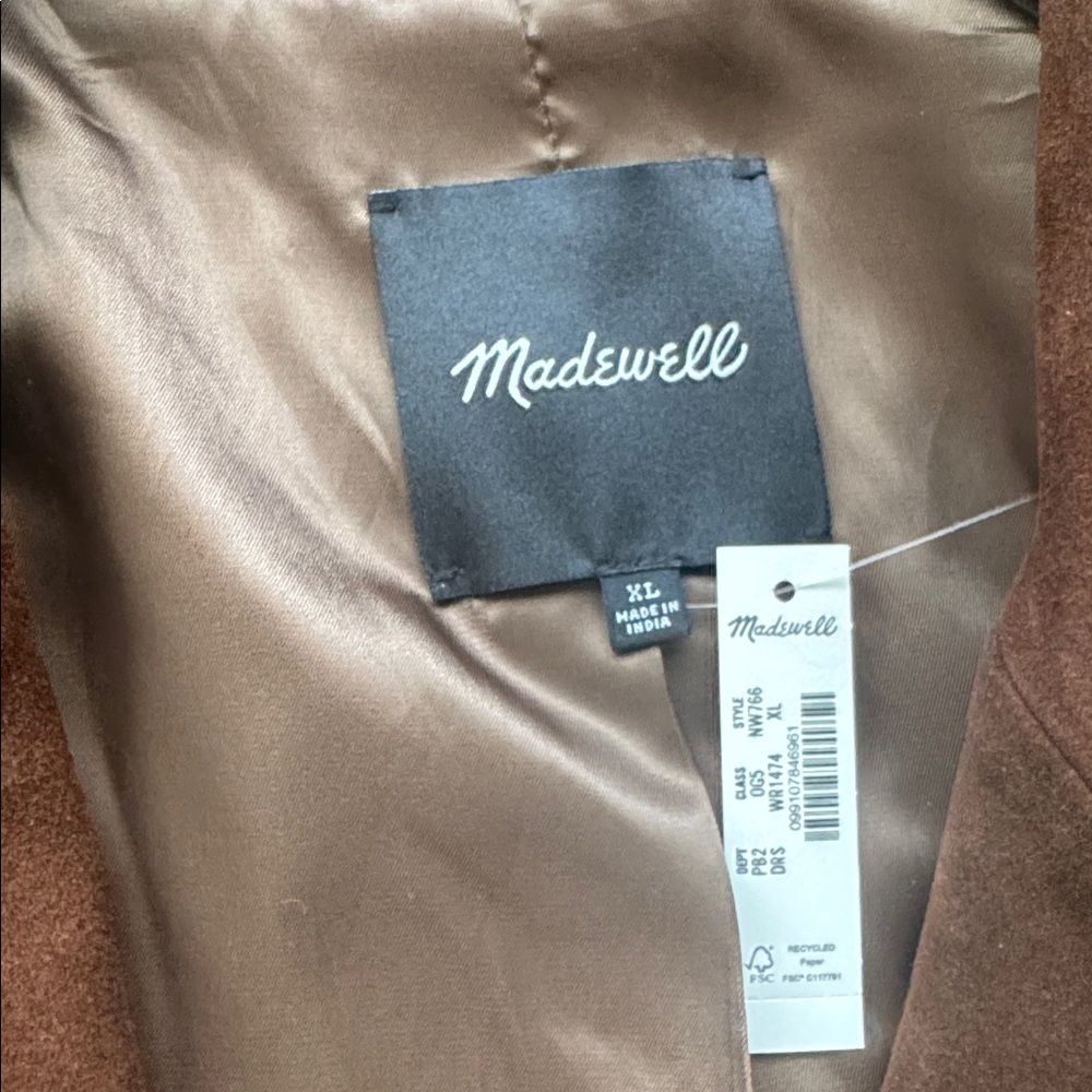Madewell Single-Breasted Topcoat in Suede Women’s XL Brown Dark Roast NWT - Picture 3 of 9